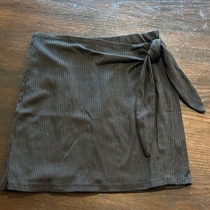 Lulu's Black Ribbed Mini Skirt with Tie